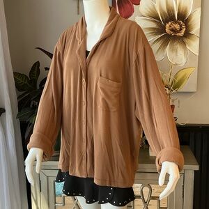 SKIMS Relaxed Button-Front Long Sleeve Pajama Top Night Shirt Camel Woman SZ 4X